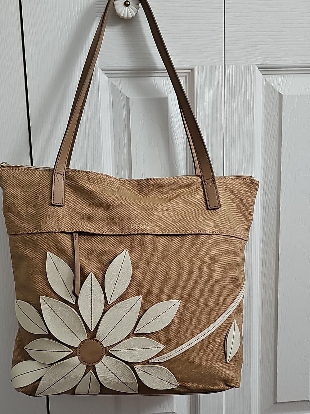 Relic Tan Tote with Cream Floral Appliqué